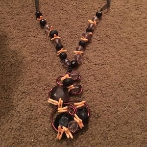 Black and coral crystal necklace